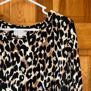 Charter Club Leopard Print Long Sleeve Top - Black and Brown
